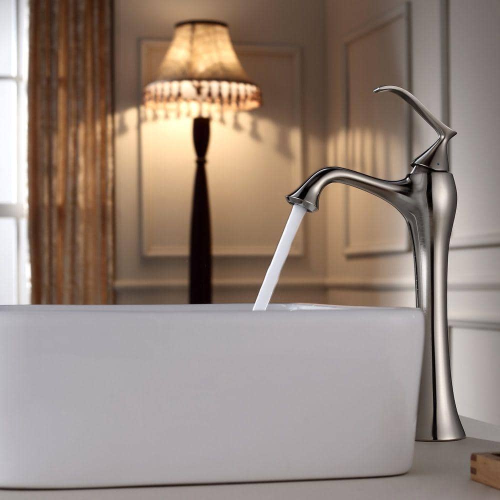 White Ceramic Rectangular Vessel Sink with Satin Nickel Drain