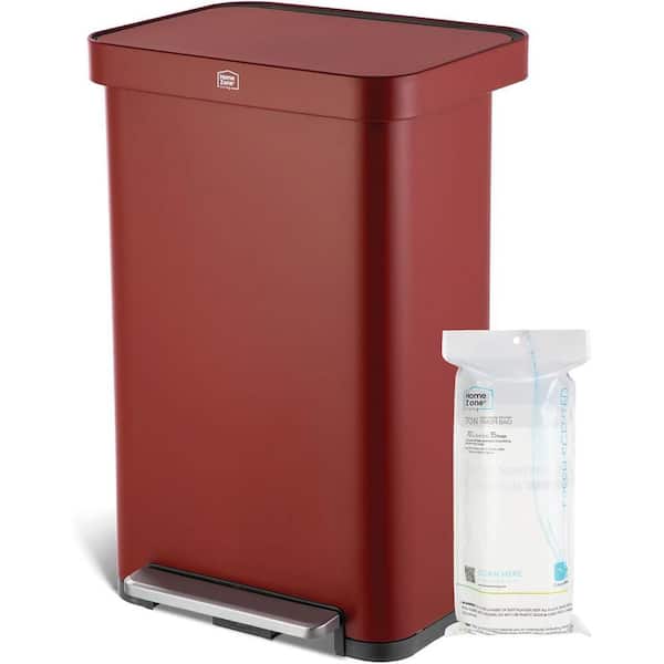 Home Zone Living 18.5 Gal. Large Red Stainless Steel Kitchen Trash Can with Step-On Pedal and Slow Closing Lid, Virtuoso Collection