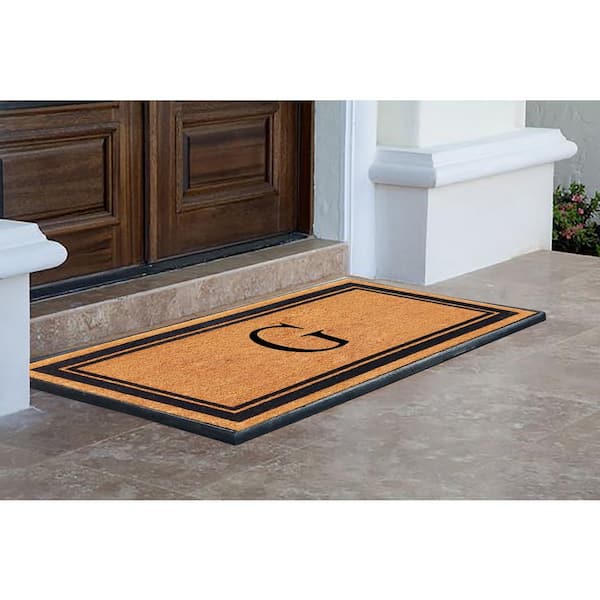 A1 Home Collections A1hc Markham Picture Frame Black/Beige 30 in. x 60 in. Coir and Rubber Flocked Large Outdoor Monogrammed G Door Mat