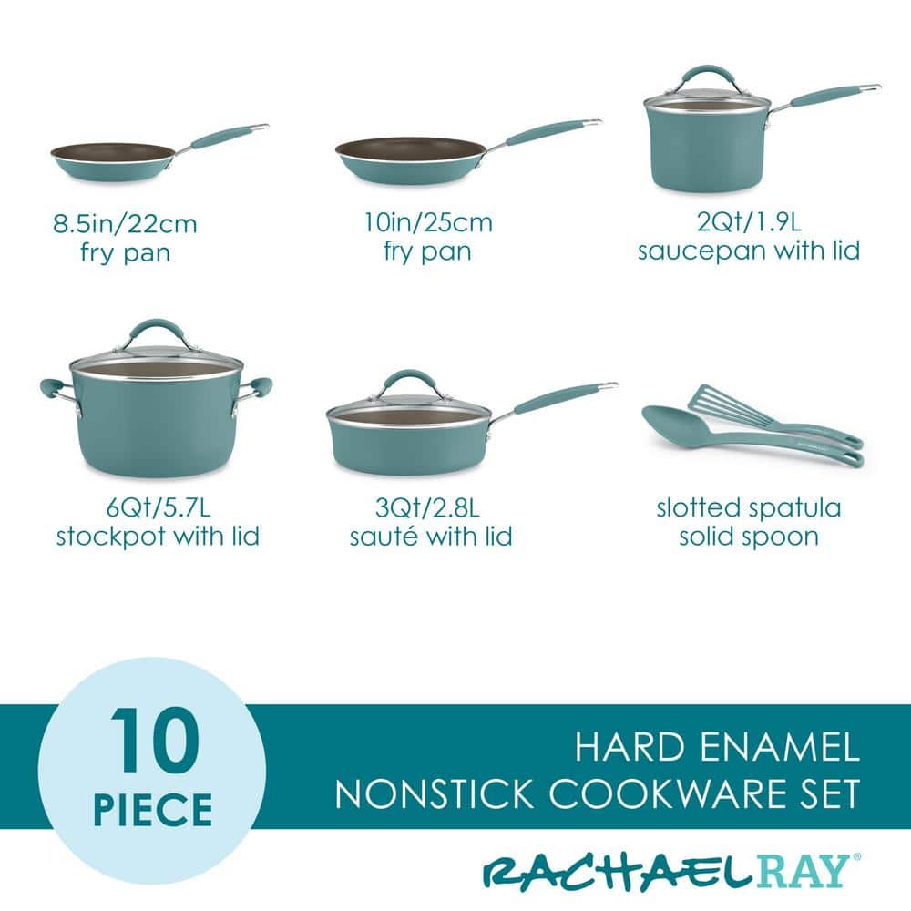 Agave Blue 10-Piece Nonstick Aluminum Cookware Set with Enamel Finish