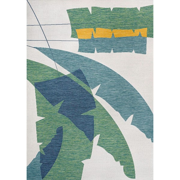 Shelby Coastal Vintage Abstract Palm Leaf Green/Cream 8 ft. x 10 ft. Indoor/Outdoor Area Rug
