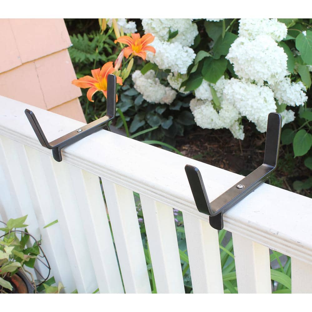 Black Steel 6-Inch Flower Box Rail Bracket for 2x4 Railings