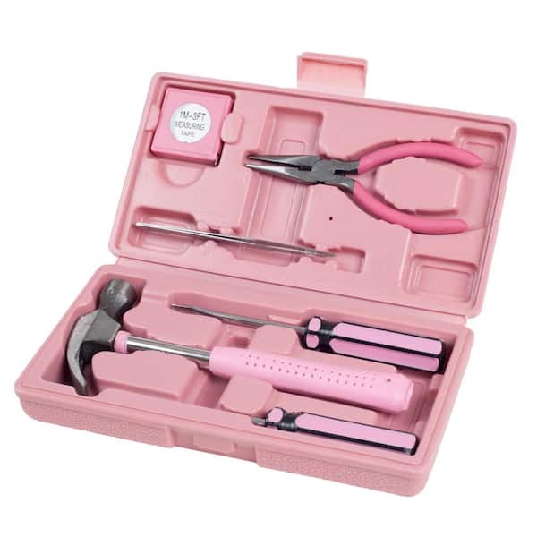 Pink Household Hand Tool Set with Plastic Toolbox (16-Piece Pink Household Hand Tool Set with Plastic Toolbox (16-Piece