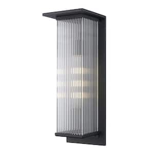 Jardine 20 in. 1-Light Black Modern Outdoor Wall Light Fixture with Clear Ribbed Glass