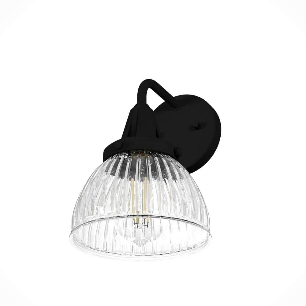 Cypress Grove Medium Black Iron Outdoor Wall Sconce with Clear Glass Shade