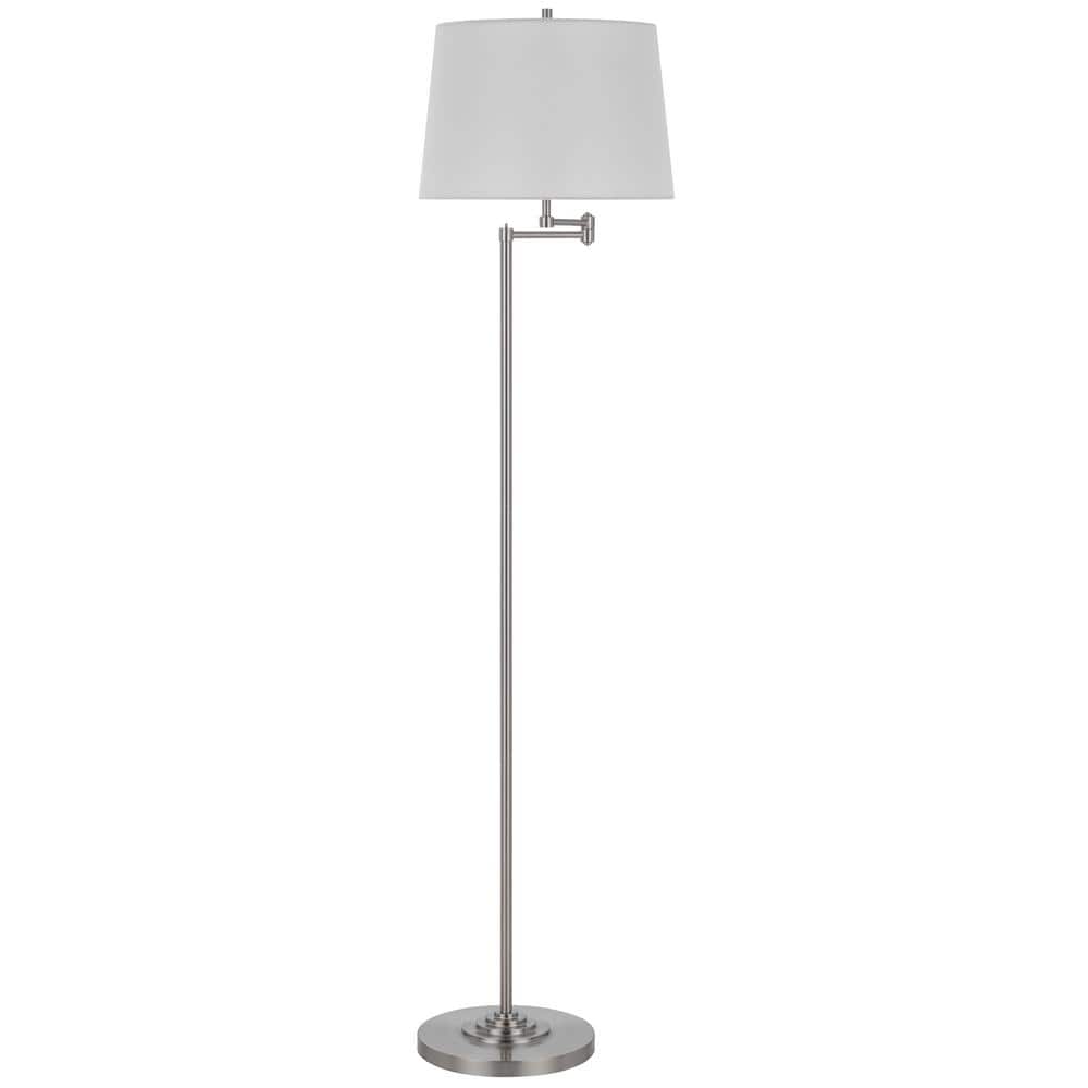 63 Height Brushed Steel Swing Arm Metal Floor Lamp with Fabric Shade
