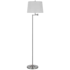 63" Height Brushed Steel Swing Arm Metal Floor Lamp with Fabric Shade