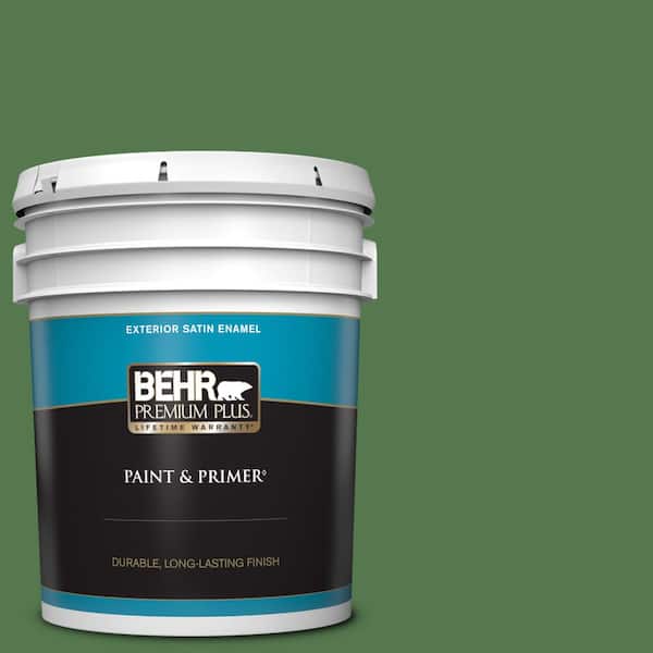 BEHR PREMIUM PLUS 5 gal. #450D-7 Torrey Pine Satin Enamel Exterior Paint & Primer