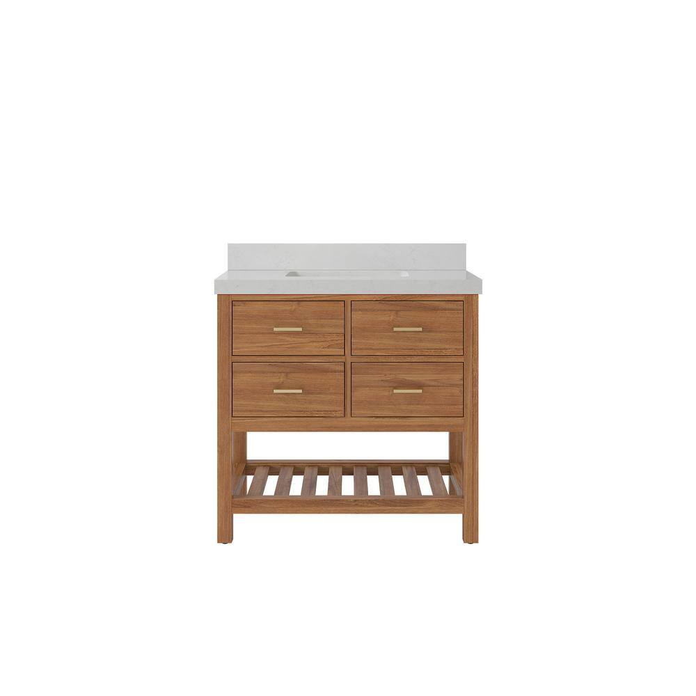 Parker Teak 36 in. W x 22 in. D x 36 in. H Single Sink Bath Vanity Center in Golden Teak with 2 in. Carrara Qt. Top price history on PriceWatchPro