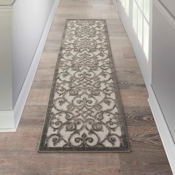 Aloha Gray/Charcoal 2 ft. x 6 ft. Kitchen Runner Moroccan Modern Indoor/Outdoor Patio Area Rug