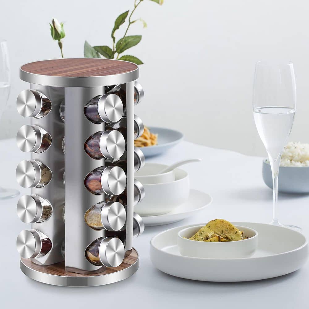 Wudkey 20 Jars Revolving Seasoning Organizer with Reuseable Labels and ...