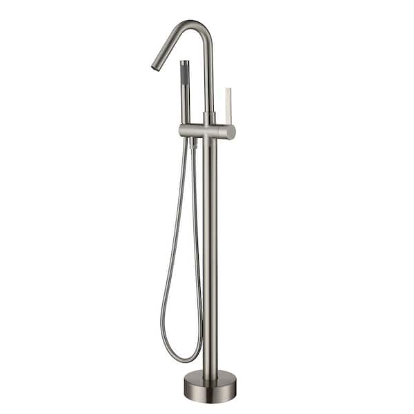 CASAINC Single-Handle High Arch Floor Mounted Freestanding Tub Faucet with Handshower in Brushed Nickel