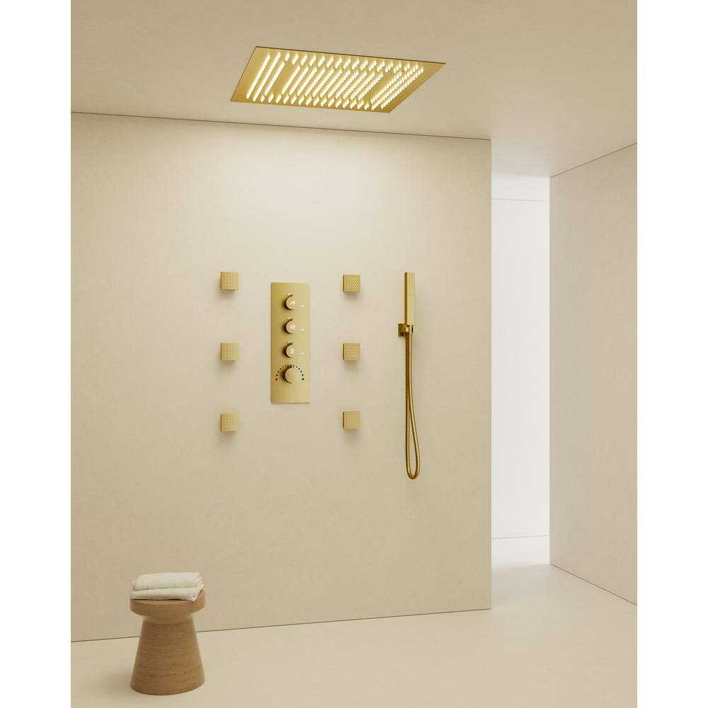 Brushed Nickel LED Rain Shower System with Handheld Spray and Massage Jets