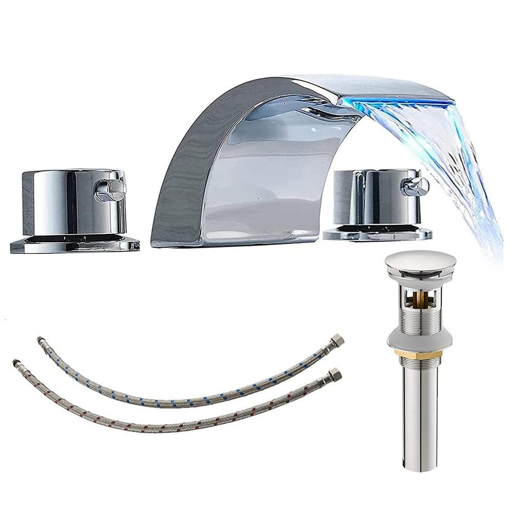 FLG 8 in. Widespread DoubleHandle Brass LED Bathroom Faucet with Pop