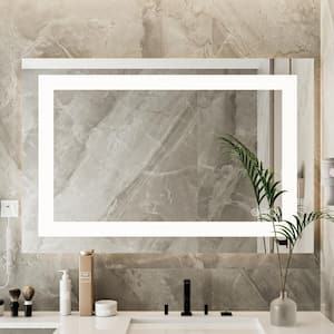 32 in. W x 48 in. H Sliver Vanity Mirror Frameless Rectangular Smart Touchable Anti-Fog LED Light Bathroom Wall 3-Color