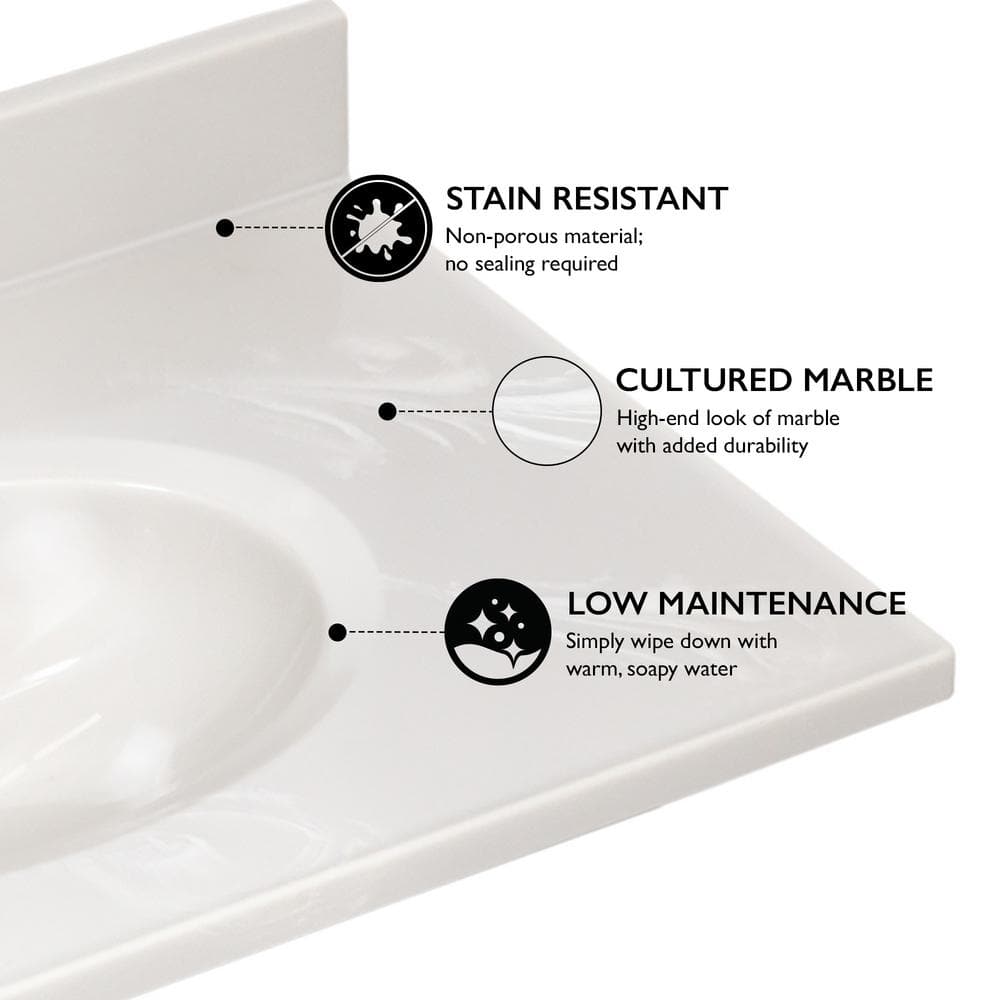 Ivory Swirl Cultured Marble Vanity Top with Backsplash, 31-Inch