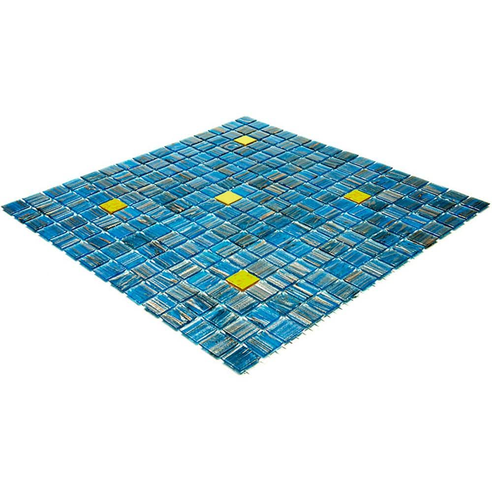 Glossy Blue and Gold Glass Mosaic Wall and Floor Tile