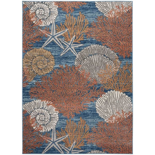 Nourison Pompeii Blue Multicolor 5 ft. x 7 ft. Nature-inspired Contemporary Area Rug