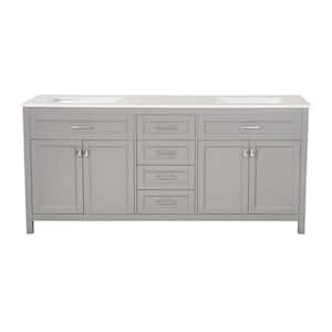 72 in. W x 22.3 in. D x 34 in. H Double Sink Freestanding Bathroom Vanity in Grey with White Marble Top