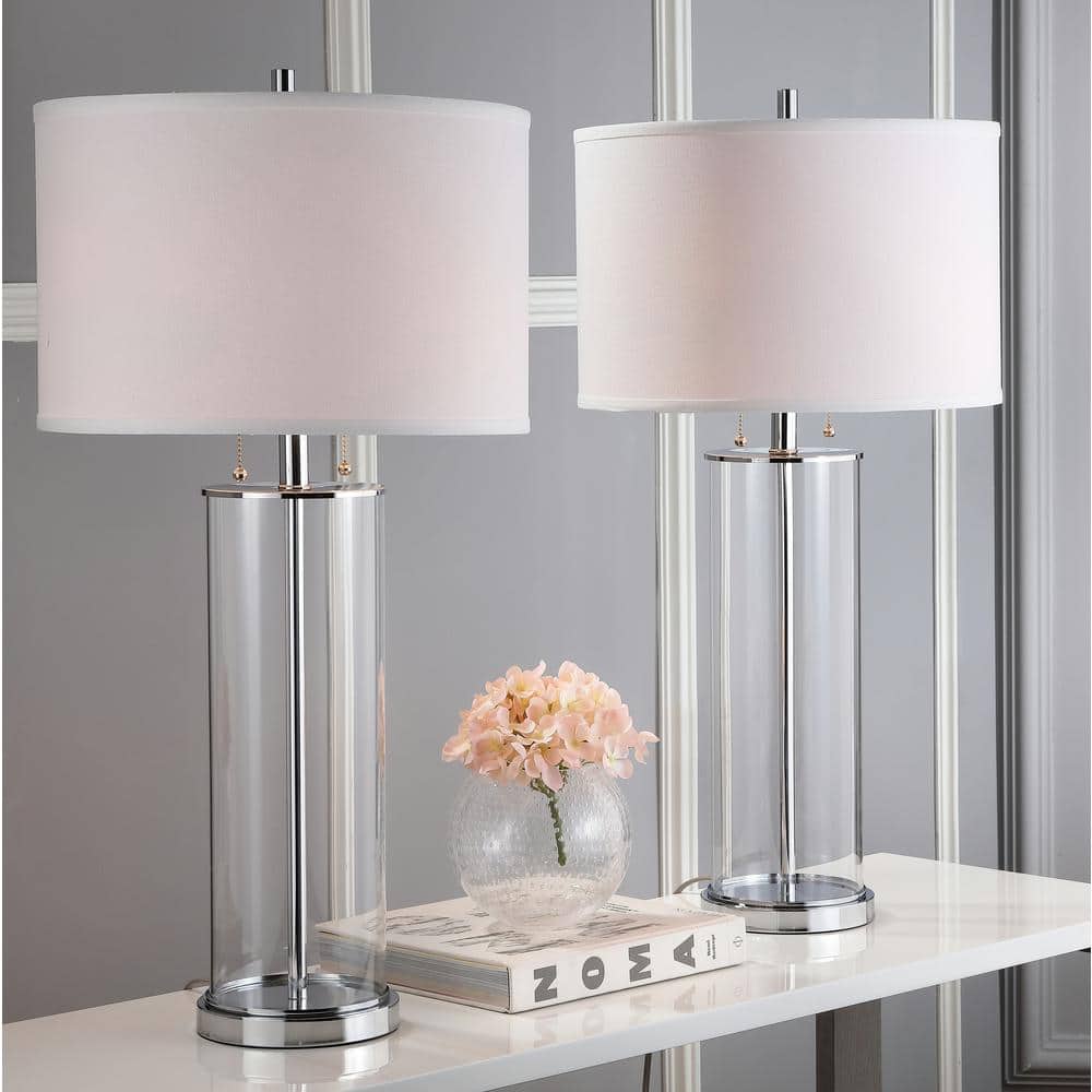 Wendy 28-inch Clear Glass Table Lamp Set with White Shades