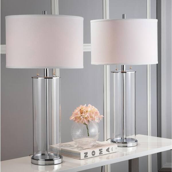 Velma 31 in. Clear Column Table Lamp with Off-White Shade (Set of 2)