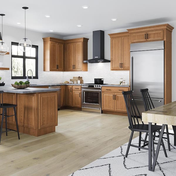Hampton 36 in. W x 12 in. D x 36 in. H Assembled Wall Kitchen Cabinet in Medium Oak