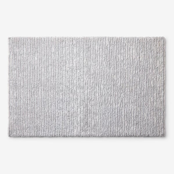 Company Cotton Thin Stripe Bath Rug 21 in. x 34 in. Silver No Pad Attached