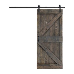 K Series 38 in. x 84 in. Smoky Gray Finished DIY Solid Wood Sliding Barn Door with Hardware Kit