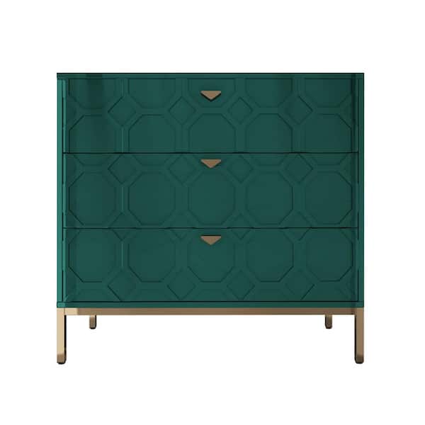 sumyeg Green 32.28 in. H 3-Drawers Accent Storage Cabinet with Adjustable Feet-Pads