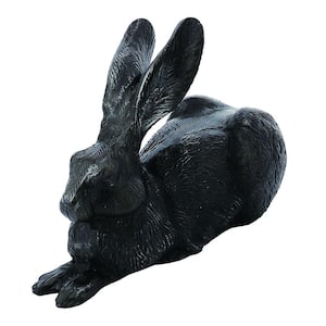 Cast Aluminum Rabbit Outdoor Garden Lawn Statue, 9.5 in. Tall Charcoal Painted Finish