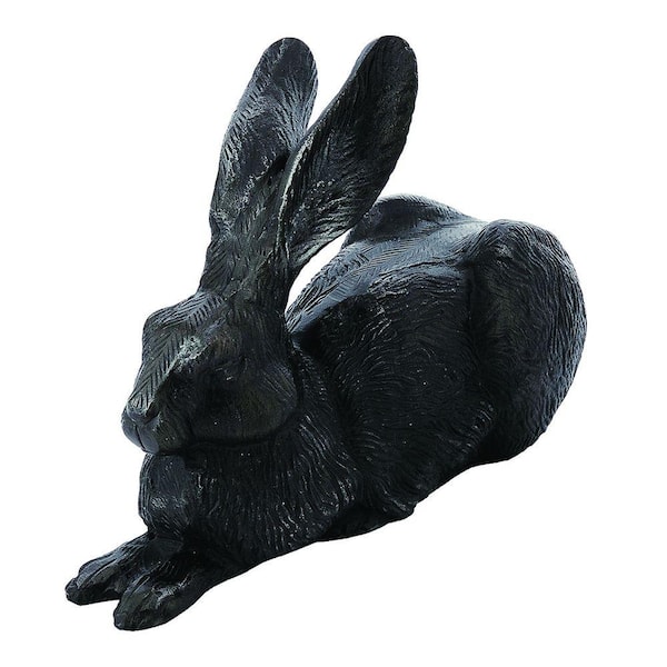 ACHLA DESIGNS Cast Aluminum Rabbit Outdoor Garden Lawn Statue, 9.5 in. Tall Charcoal Painted Finish