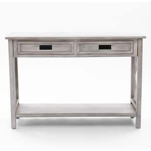 13.8 in. Gray Rectangle Wood Entry and Console Table with Drawers and Shelf