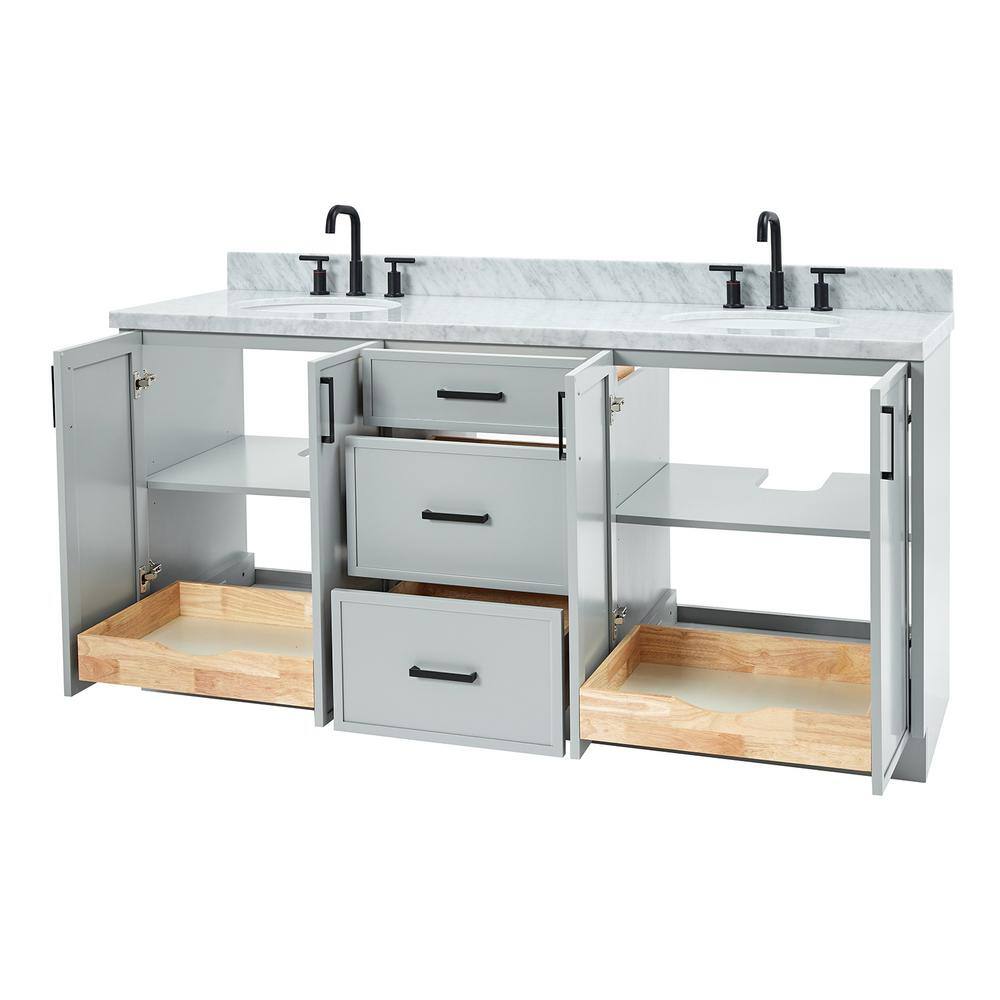 Gray Double Sink Freestanding Bathroom Vanity with Marble Top