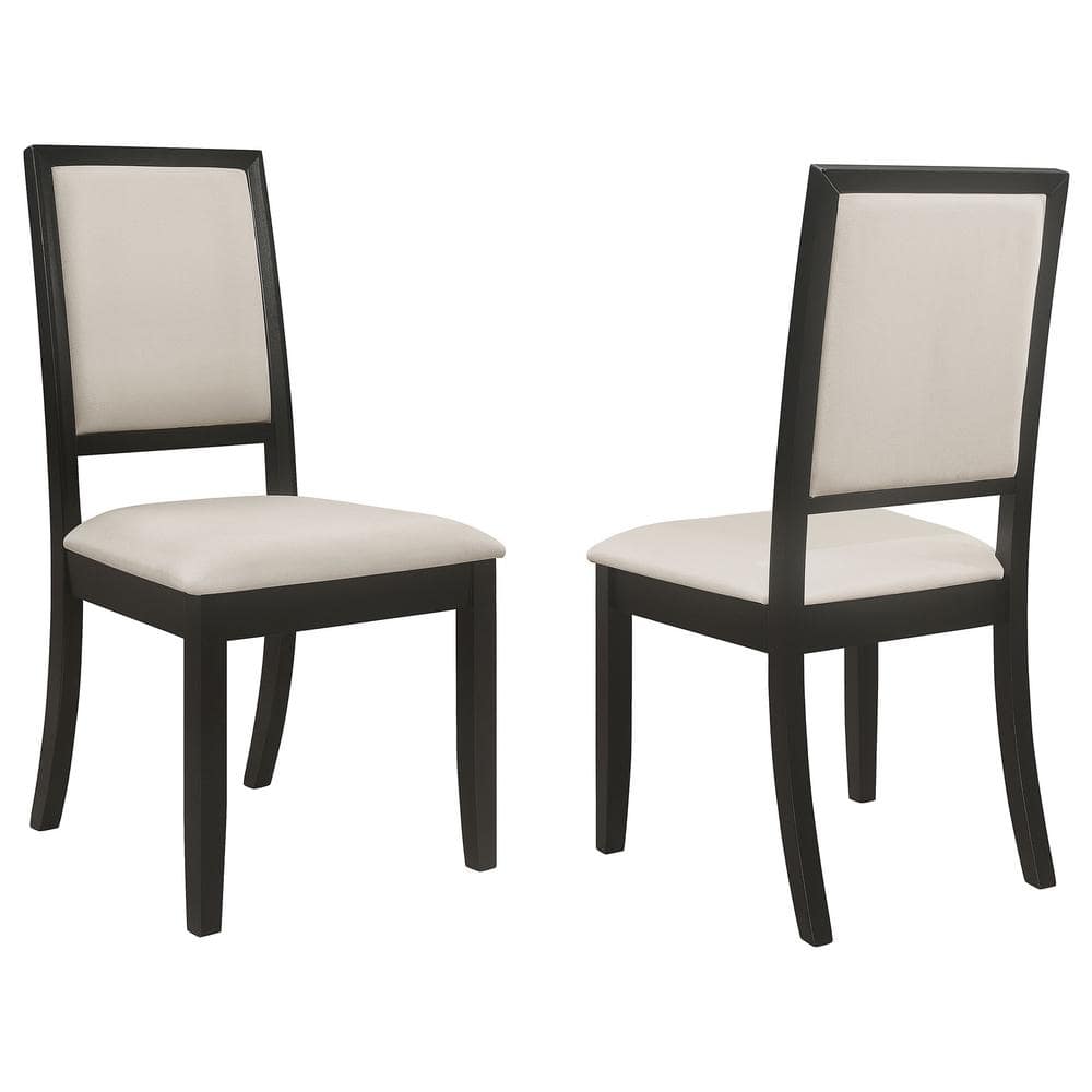 Cream Upholstered High Back Black Wood Side Chairs, Set of 2