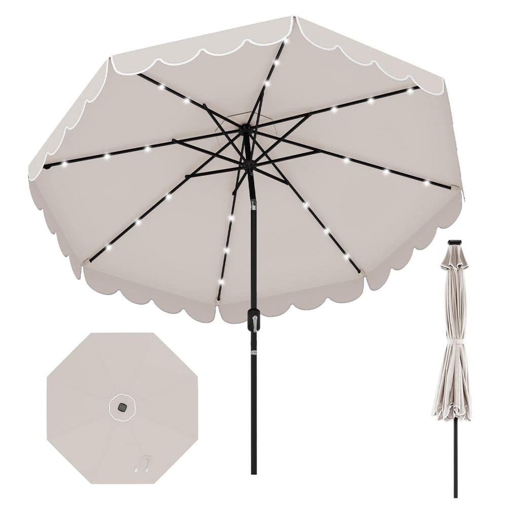 9 ft. Steel Market Solar Patio Umbrella with 24 LED Lights and Crank Tilt Adjustment in Beige price history on PriceWatchPro
