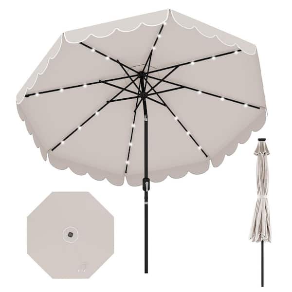 LIVIZA 9 ft. Steel Market Solar Patio Umbrella with 24 LED Lights and Crank Tilt Adjustment in Beige