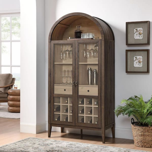Nolan 20 Bottles Arched Bar Cabinet in Walnut Light Oak