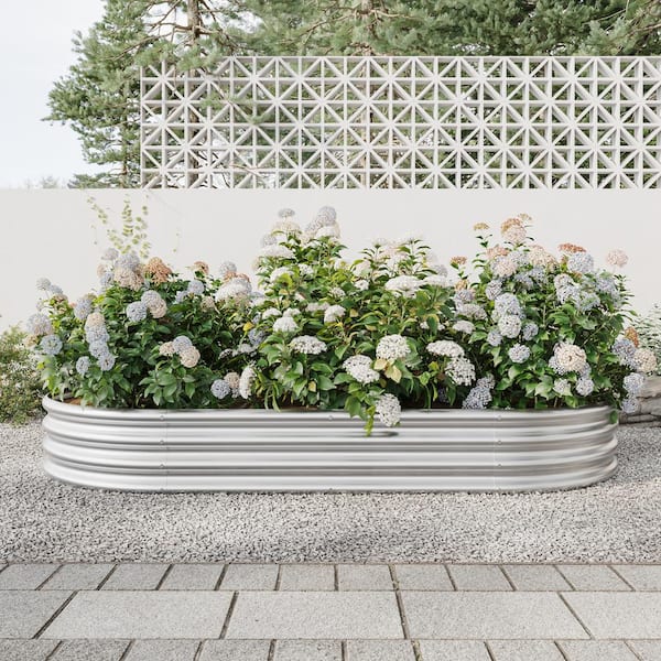 Unbranded 88.98 in. L x 44.68 in. W x 11.42 in. H Silver Oval Large Metal Individual Planter Box for Plants Vegetables and Flowers