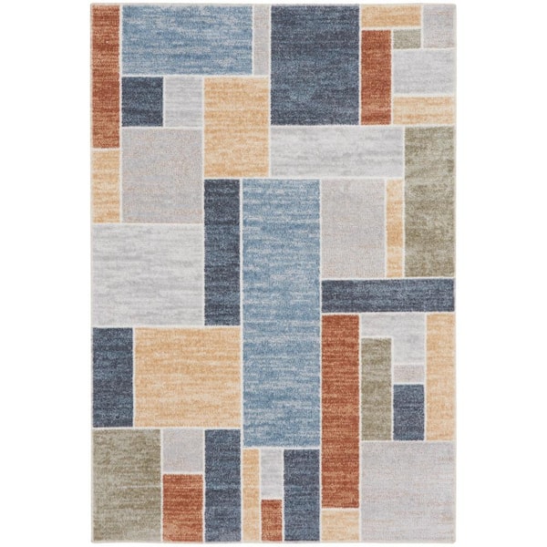Nourison Astra Machine Washable Multicolor 2 ft. x 4 ft. Paneled Contemporary Area Rug