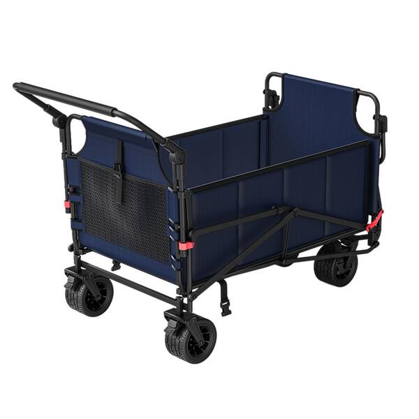 10.36 cu. ft. Steel Folding Garden Cart 650 lbs. Load 2-in-1 Wagon Cart with All-Terrain Wheels and Side Pocket, Blue