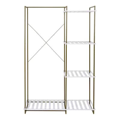 YOFE Light Ivory Wooden Clothes Rack with Metal Frame Closet Organizer  Portable Garment Rack with 2 Storage Box & Side Hook  CamyIY-GI41554W1162-crack01 - The Home Depot