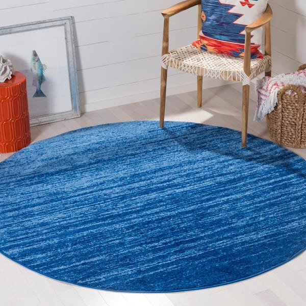 Adirondack Light Blue/Dark Blue Solid Color 12 ft. x 12 ft. Striped Round Area Rug