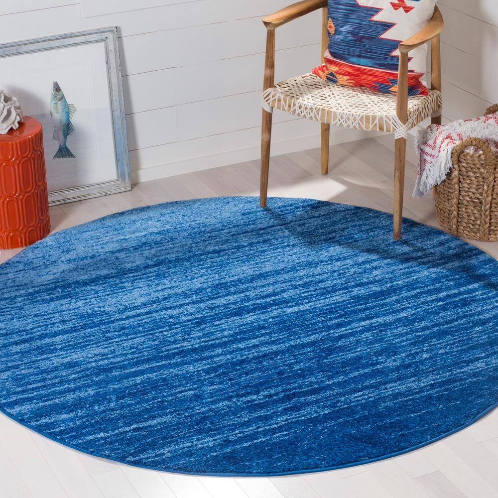 Adirondack Light Blue and Dark Blue Round Area Rug