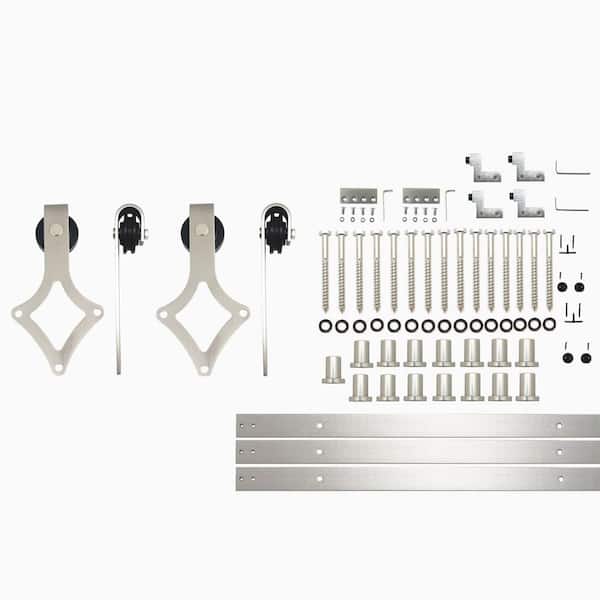 HOMACER 20 ft./240 in. Brushed Nickel Non-Bypass Sliding Barn Door Hardware Kit Diamond Design Roller for Double Doors