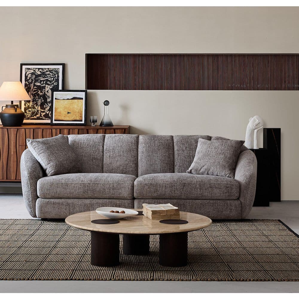 Modern 87 in. Wide Slope Arm Chenille Fabric Rectangle Sectional Sofa Scall