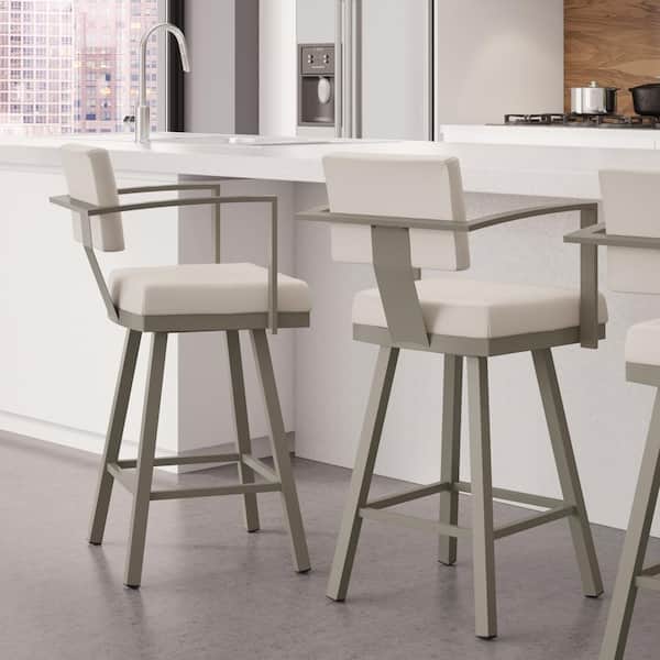 Amisco Akers 30 in. Matt Light Grey Metal Beige Polyurethane Bar Stool