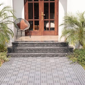 12 in.W x 12 in. L Outdoor Gray Checker Pattern Square Wood Interlocking Flooring Deck Tiles (Pack of 30 Tiles)