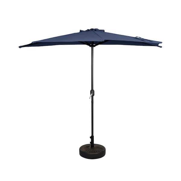 WESTIN OUTDOOR Fiji 9 ft. Market Half Patio Umbrella with Bronze Round Base in Navy Blue