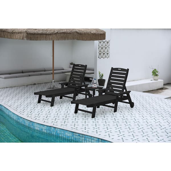 FIROMO Black Composite Lounge Chair and Table Set-All-Weather Outdoor Poolside Loungers for Garden Patio Balcony (Set of 3)