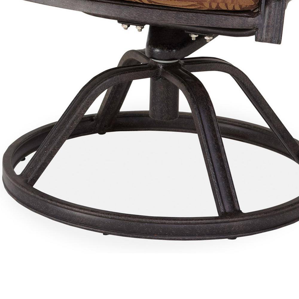 Capri Charcoal Cast Aluminum Swivel Rocking Dining Chair with Burnt Orange Cushions